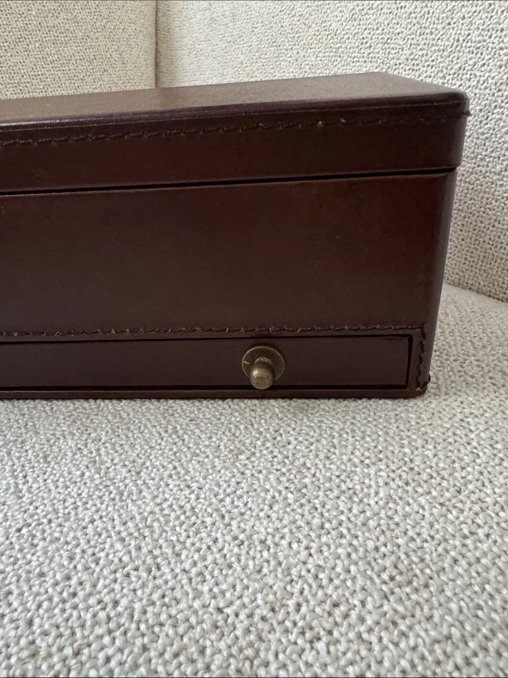 Pottery Barn Brown Leather Men’s Accessory Box with Brass Pulls